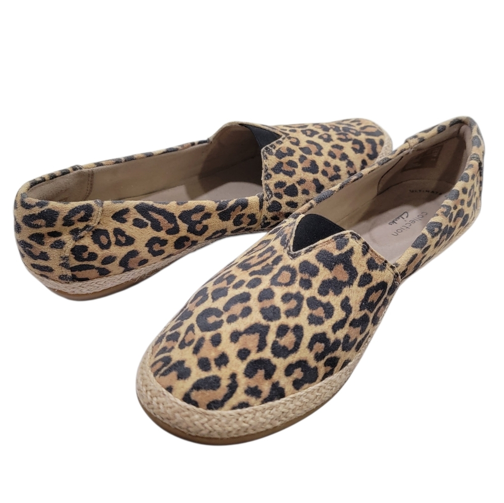 Clarks Espadrille Danelly Sky Leather Leopard Print Slip On Shoes Women’s 8.5 - Picture 6 of 15